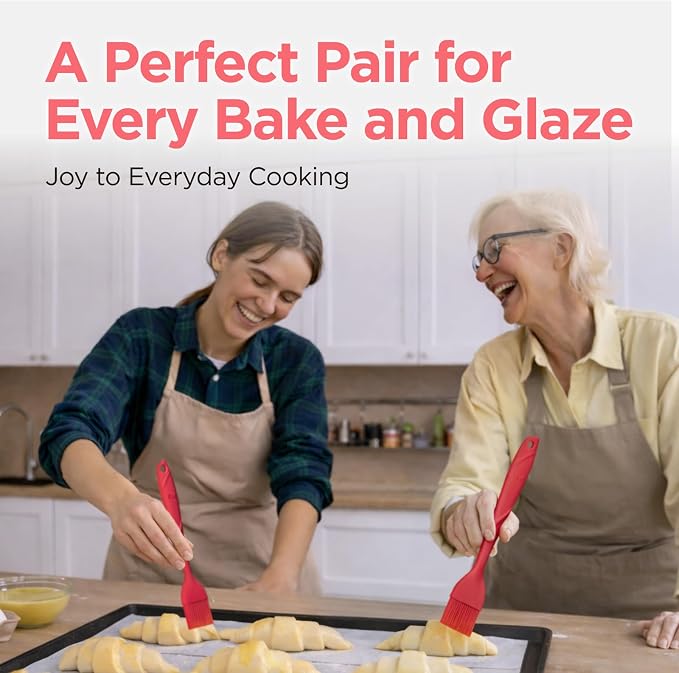 Kitchen Mama WaltzGrip Platinum Silicone Basting Pastry Brush, Red | Set of 2, Heat-Resistant, Dishwasher-Safe, For Cooking, Baking, Grilling, Barbecue