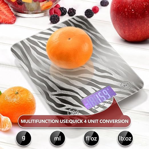 Food Scale Kitchen Scale Food Weight Scales Digital Weight Grams and Ounces Small Electronic Food Scale for Baking Cooking Zabra Print Silvery