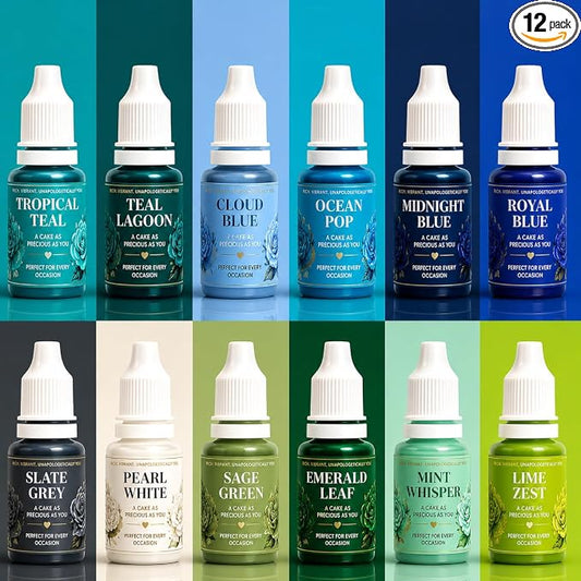 Confect Ocean Vibes Gel Food Coloring Set – 12 Highly Pigmented Colors for Buttercream, Cakes, Cookies, Macarons & Baking – 10mL Bottles