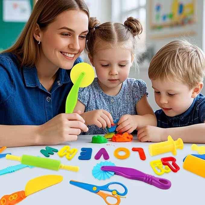 Dough Tool Set for Kid, 9 Pcs Dough Tools Accessories for Kids Ages 4-8, Includes Cutters Roller, Rolling Pins, Scissors, Plastic Knife