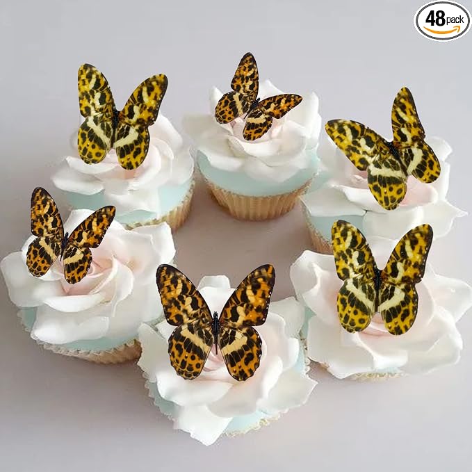 Edible Wafer Paper Butterflies Set of 48 Purple Pink Green Cake Decorations, Cupcake Topper