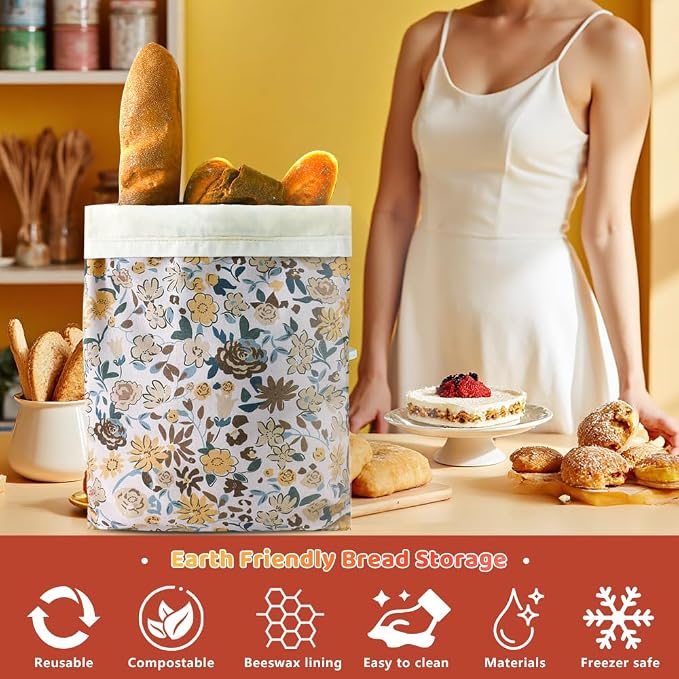 Beeswax Bread Bags for Homemade bread,2 Pack Sourdough Bread Bags,Reusable Bread Bourdough Storage