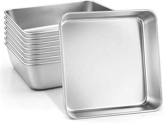 Leonyo Stainless Steel 8x8 Baking Pan, 8 Pack Metal 8IN x 8IN Square Cake Pans, Commercial Brownie Pans Baking Dish for Cornbread, Banana Bread, Lemon Bars, Dishwasher Safe