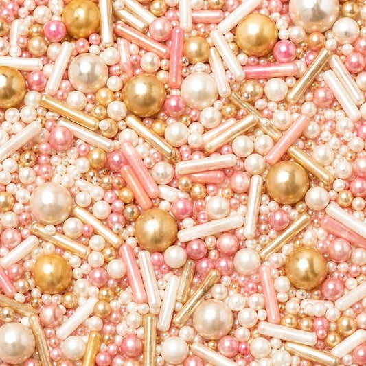 Confect Pink, White & Gold Pearl Cake Sprinkles Mix – Decorative Edible Baking Confetti for Cakes, Cupcakes & Desserts | Vegan, Gluten-Free, Nut-Free, Soy-Free, Dairy-Free, Palm Oil-Free- 4.2 Oz