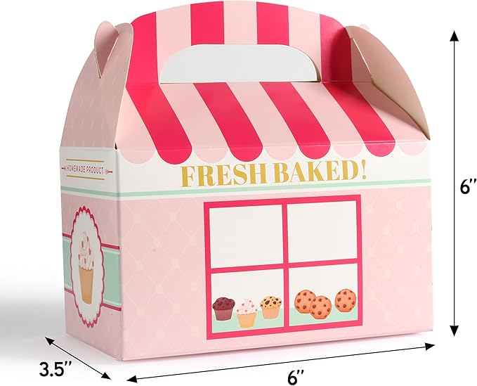 24 Bakery Favor Boxes Pink Treat Boxes with Handle Dessert Candy Gift Party Favors Cupcake Cookie Birthday Baby Shower Supplies