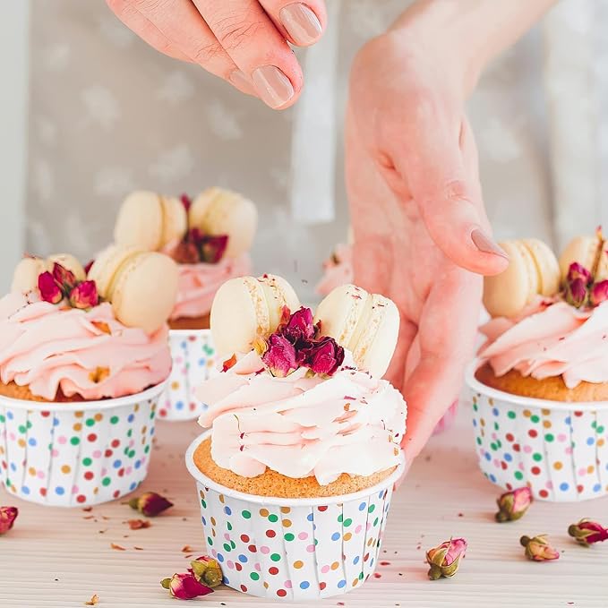 Cupcake Liners for Baking 50 Pack, Miliocry 3.5oz Mini Cupcake Cups Muffin Tins, Disposable Baking Cups Cake Containers Muffin Liners Wrappers Holders for Wedding Birthday Party Colorful Polka Dot