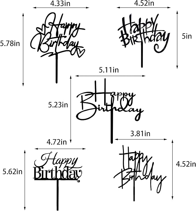 10 PCS Black Happy Birthday Cake Topper Acrylic Cupcake Topper A Series of Birthday Cake Supplies Decorations