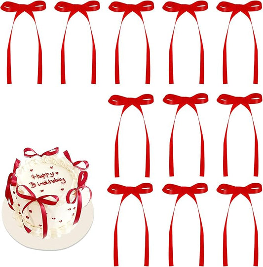 NatNarr 30 Pack Bow Cake Toppers Red Ribbon Bows for Cake Bow Cupcake Toppers Back to School Decorations Bow Birthday Decorations for Baby Shower, Wedding, Engagement, Bachelorette Party