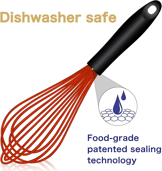 OYV Dishwasher Safe Multicolor Silicone Whisk, Sealed Waterproof Design Set of 3, Professional Kitchen Whisks for Cooking Non-Scratch, Silicone & Stainless Steel Whisk, Heat Resistant Egg Beater