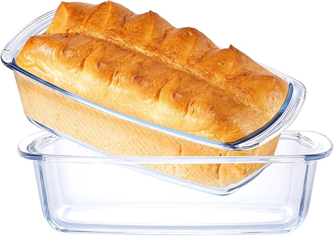2 Pack 10Inch Glass Bread and Loaf Pan, Food Glass Molds for Baking Banana Bread, Meat Loaf, Pound Cake