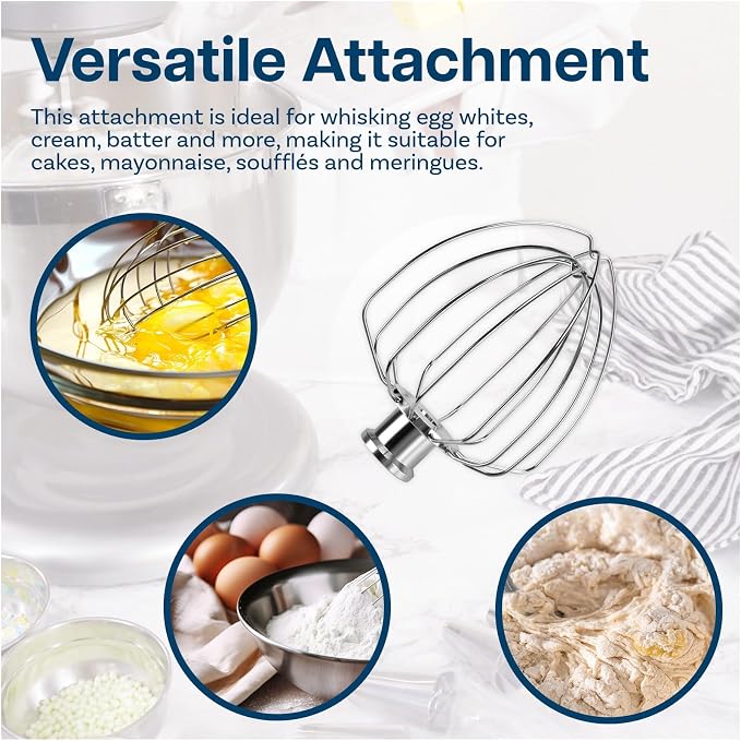 Mixer Attachments for KitchenAid 4.5–5 Quart Tilt-Head Stand Mixers – Compatible with Artisan & Classic – Beaters, Whisks, Dough Hooks & Attachment Sets by MMOBIEL (6-wire Whip, Aluminum)