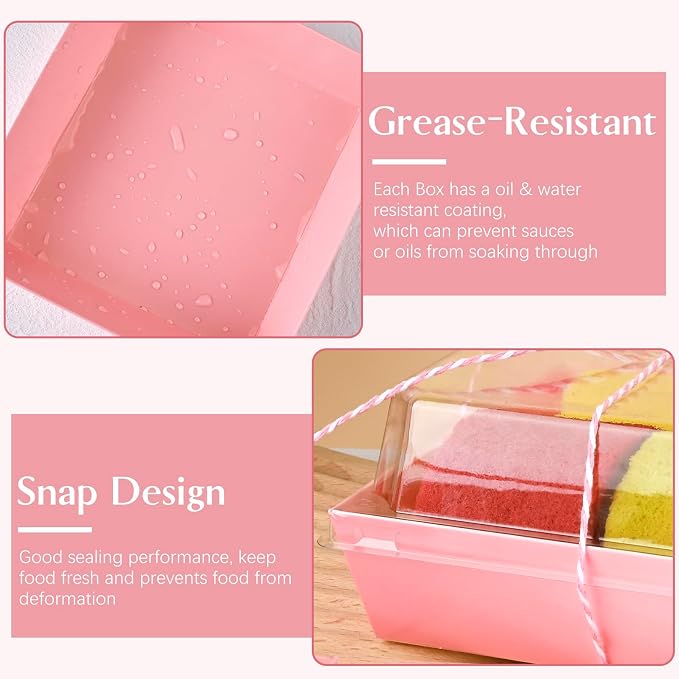 ZORRITA Paper Charcuterie Boxes with Clear Lids, 100 Pack, 5 Inch, Pink | Square To Go Dessert Containers, Small Bakery Boxes, For Cake, Cookies, Sandwich, Strawberries