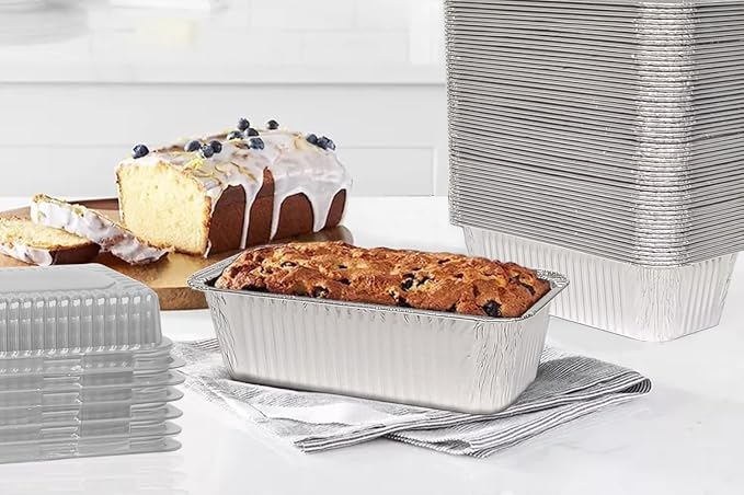 Disposable Loaf Pans with Lids, 50 Pack, 8.5x4.5 Bread Pans, Food Storage Containers, Heavy-duty 2lb Aluminum Loaf Pans, Pastry Boxes, Perfect for Baking Storing and Street Treats Takeout