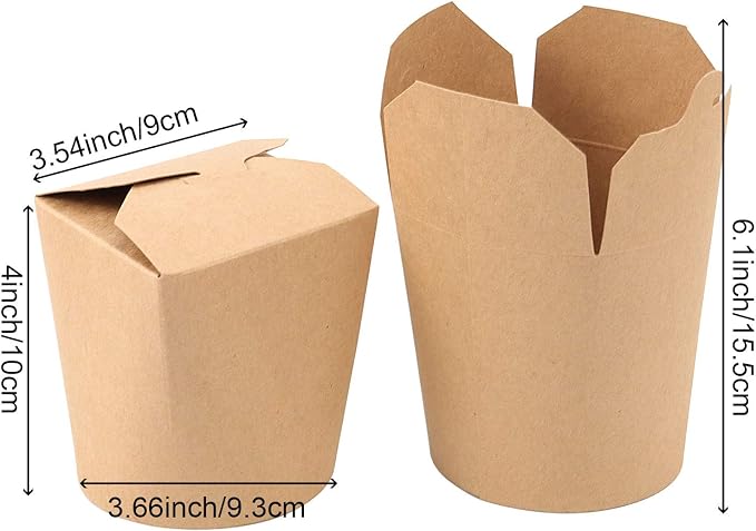 ZOENHOU 25 Pack 26 Oz Small Chinese Take Out Boxes, Leak and Grease Resistant Kraft Paper Takeout Food Containers, Stackable Microwaveable To Go Food Boxes for Party Favors, Lunch Packing