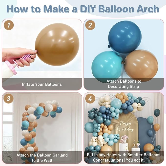 Dusty Blue Camel White Balloon Garland Arch Kit, 167Pcs Latex Balloons Different Sizes 15 12 10 5 inch for Baby Shower Gender Reveal Birthday Bear Theme Party Decorations