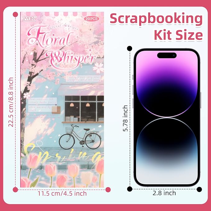Sakura Series Sticker Scrapbooking Supplies for Junk Journal, 10 Sheets PET Stickers and 10 Sheets Washi Stickers