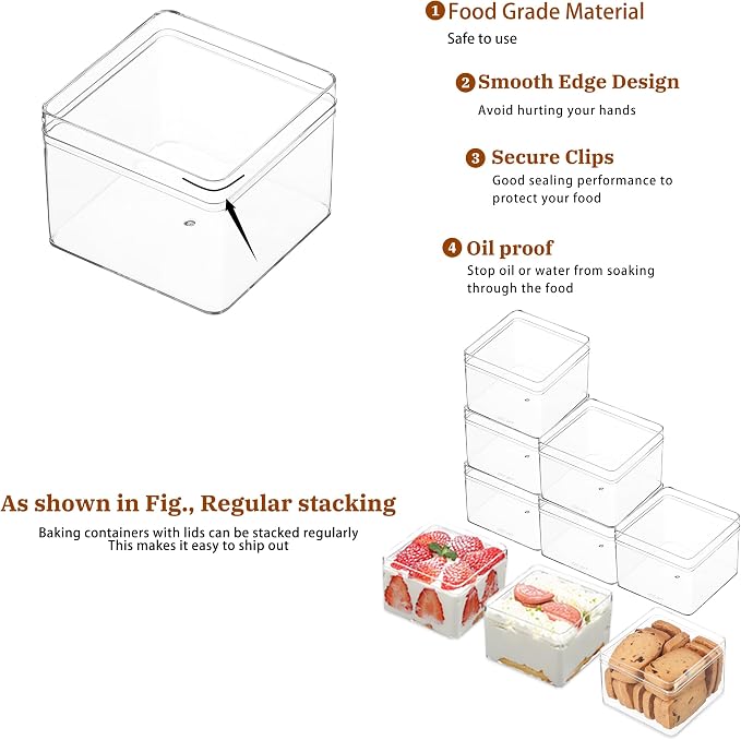 20 Pack 12OZ Square Clear Plastic Dessert Cups with Lids and Stickers Disposable Parfait Cups with lids,Tiramisu container with lid,Cupcake,Parfait,Pudding,Iced Cold Drinks,Snacks,Fruits