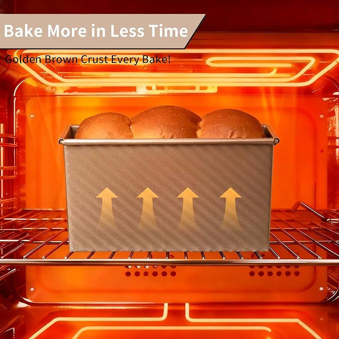 Pullman Loaf Pan with Lid 2 Pack, 8x4 Inch Bread Pans for Baking, Nonstick Square Toast Mold with Bottom Vents, Professional Sandwich Bread Pan for Sourdough, 1LB Carbon Steel Baking Pans