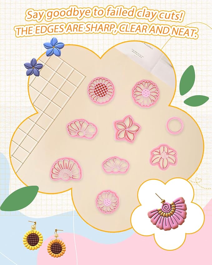 UCEC Spring Floral Polymer Clay Cutters, Clay Cutter for Polymer Clay Jewelry & Earring, Floral Shapes for Pendants Cookies & DIY Gifts Projects - 9 Pcs