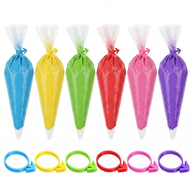SULIKJHUI 60 Pcs Icing Bag Ties, Reusable Silicone Piping Bag Ties for Decorating, Flexible Non-Slip Pastry Bags Tie for Cupcakes, Cookies, Cakes, Easy Seal & Clean, Multi Color