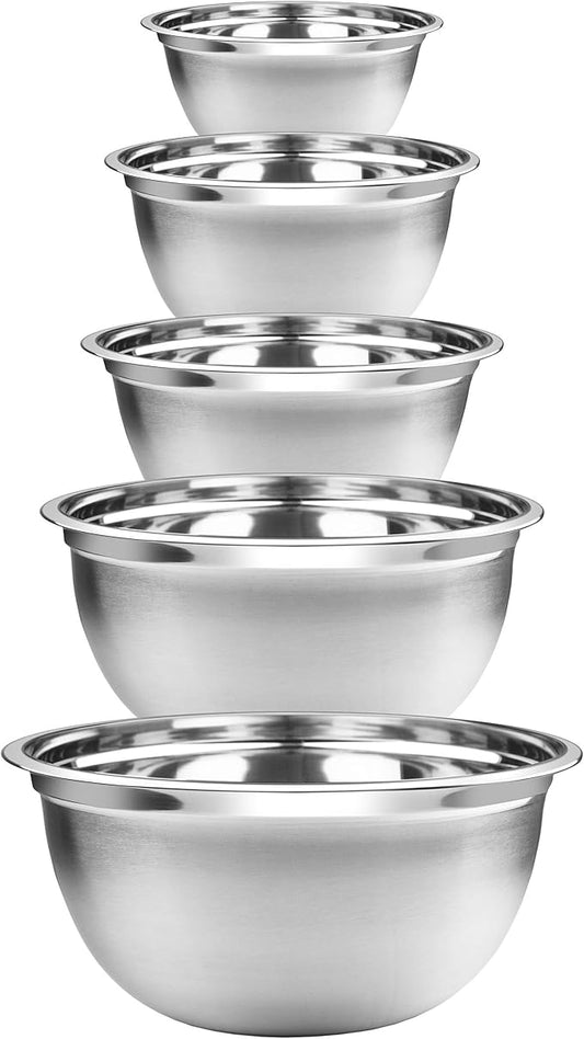 YBM HOME Heavy Duty Professional Stainless Steel Mixing Bowl – Commercial Grade Deep Prep & Serving Bowl for Baking, Cooking, Dough Mixing & Food Prep, Dishwasher Safe, Set of .75, 1, 1.5, 3, 5 Quarts
