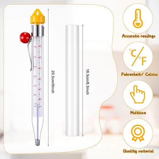 Photect Candy Thermometer with Pot Clip 8" Deep Fry Oil Thermometer for Candy Making Instant Read Cooking Food Thermograph Sugar Syrup Jam Jelly Oil Temperature Kitchen Accessories(Yellow,1 Pcs)