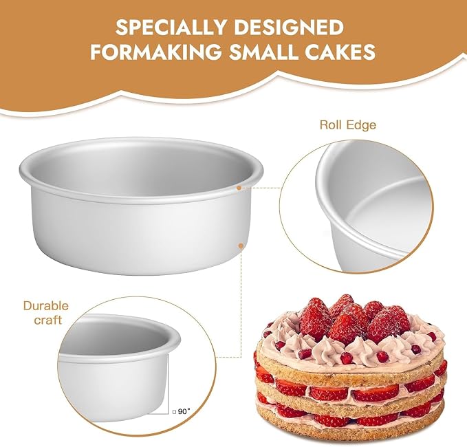 CURTA 7 Inch Round Cake Pan, 7x3 inch 2 Set Anodized Aluminum Round Baking Pan, Small Cake Pan Non-Toxic & Heavy Duty, Deep Side, Easy Clean & Dishwasher Safe