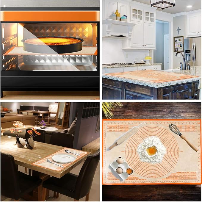 Non-slip Silicone Pastry Mat 28X20 inches Baking Mat with Measurement, Perfect for Dough, Pastry, Pie Crust, Fondant, Cookies, Bread, Pasta, Pizza, Food Grade Kitchen Counter Mats