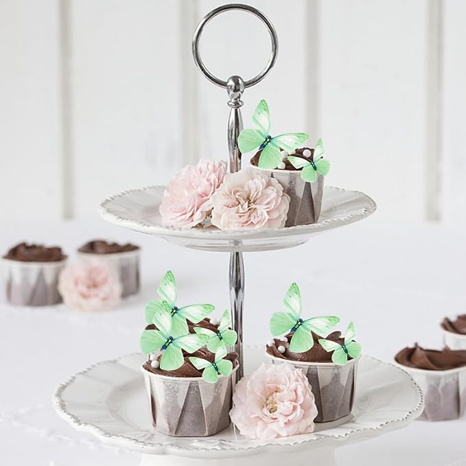 72PCS Edible Butterfly Cupcake Toppers & Decorations for Butterfly Theme Baby Shower & Kids Birthday Party - Green