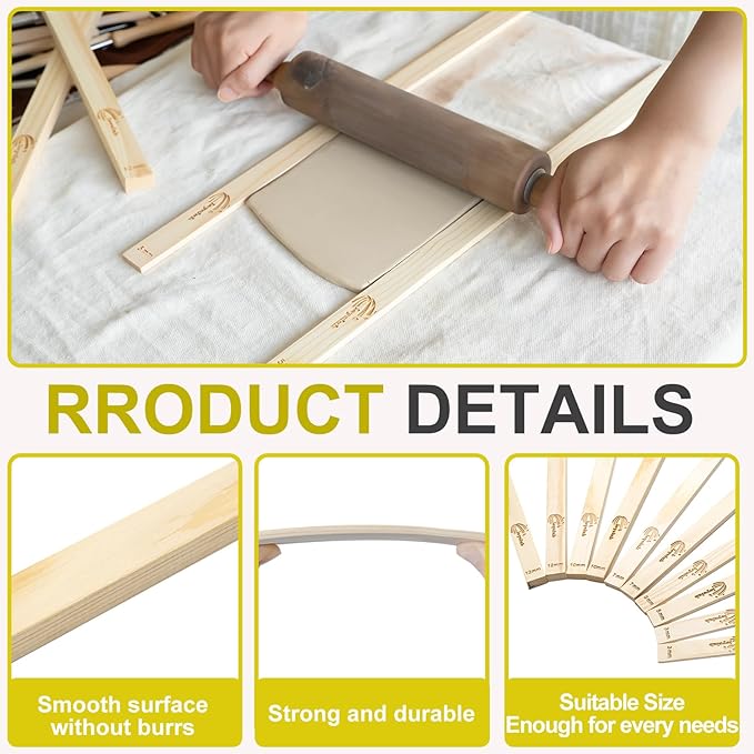 Pottery Rolling pin Guides, Clay Tools, 5-Size Mud Stick Guide for Precise Clay Thickness, Premium Pottery Tools for Hobbyists & Ceramic Artists (13.4inch)