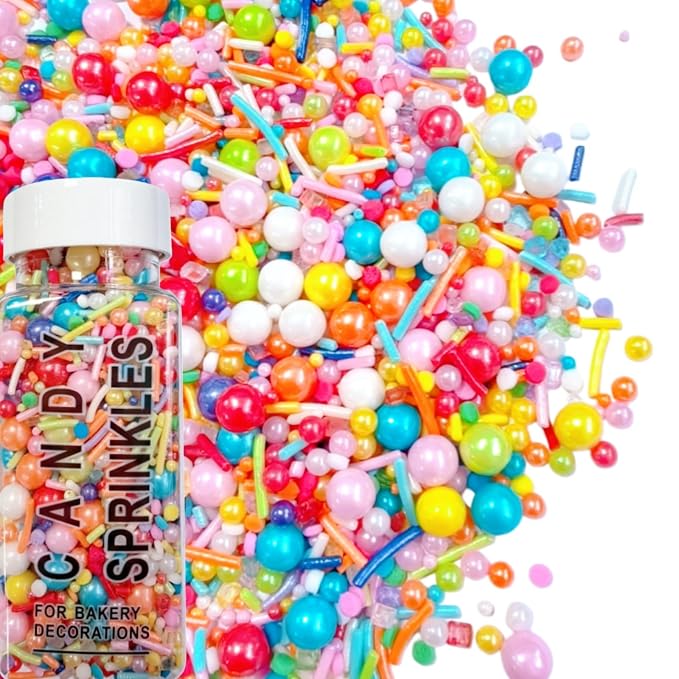 HeDeon&Rles Edible Rainbow Sprinkles for Baking Pearls/Jimmies/Sugar Sanding/Confentti Cake Decoration Birthday Wedding Caketopper