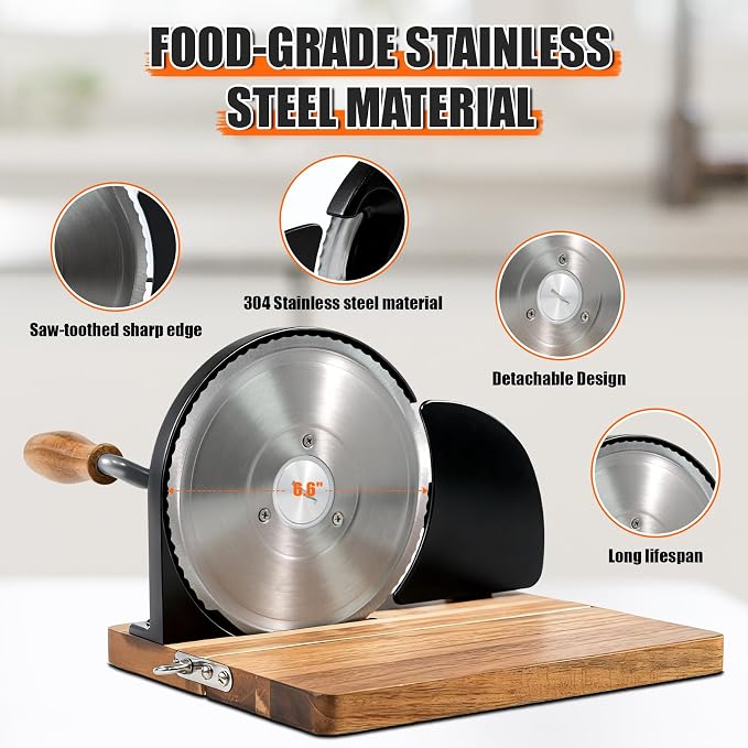 Upgraded Foldable Manual Bread Slicer,Manual Bread Slicer with Hand Crank,Adjustable Thickness,Equipped with Stainless Steel Blades,Non-Slip Base,Graduation Lines