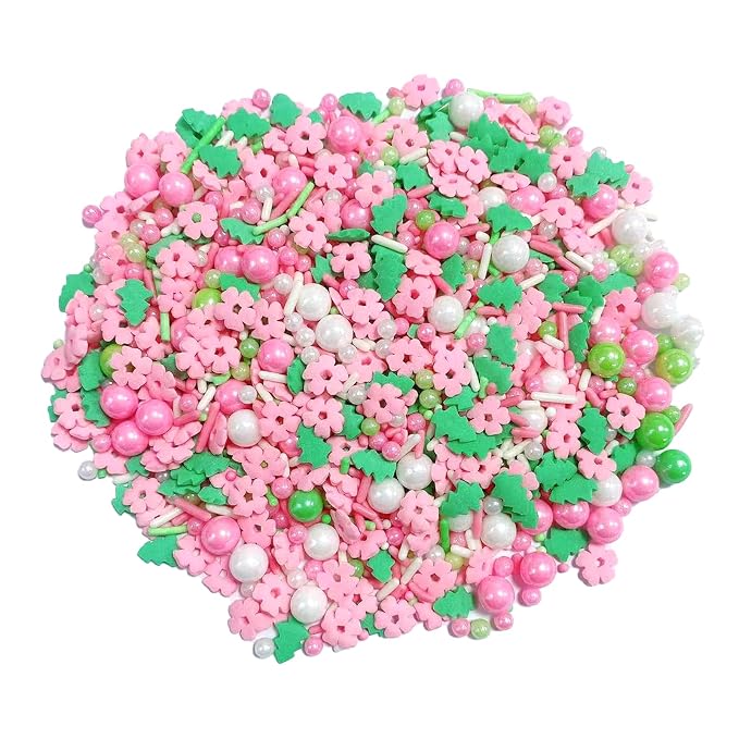 PhilaeEC Pink Flower Tree Sprinkles Edible for Cake Decoration Spring Peals Jimmies Mix Sprinkles Cake Baking Cookie Cupcake Toppers Decoration Vanlentine Party Wedding Supplies