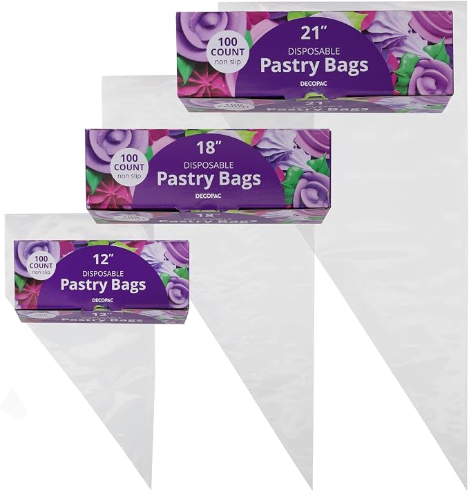 DecoPac Disposable Pastry Bag, Piping Bags with Non-Slip Outer Surface, Pack of 100 Clear Bags - 18 Inch