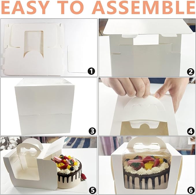 20Pcs 5×5×4 Inches Mini Cake Boxes-Solid White with Carry Handles and Cake Board-Suitable for Cakes up to 4 Inch,cake container,Pastries,Bakery Treats-Perfect for Celebrations and Gifts