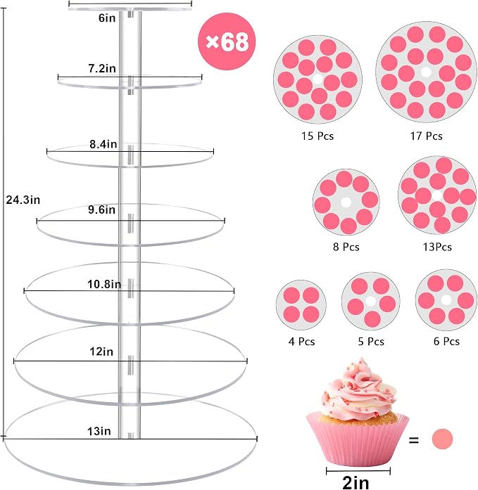 YestBuy Cupcake Stand, Acrylic Cupcake Tower Tree, 7 Tier Large Cupcake Holder for Pastry, Clear Cupcake Dispaly Stand for Party, Wedding, Baby Shower