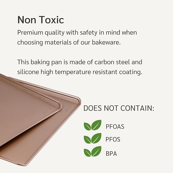 HAPPIELS 13x17in Nonstick Rimless Cookie Sheet 2-Pack, PFOA & BPA Free | PFOA free Cookie Sheet Set without rim, Half Sheet Pan for Oven Baking without lip