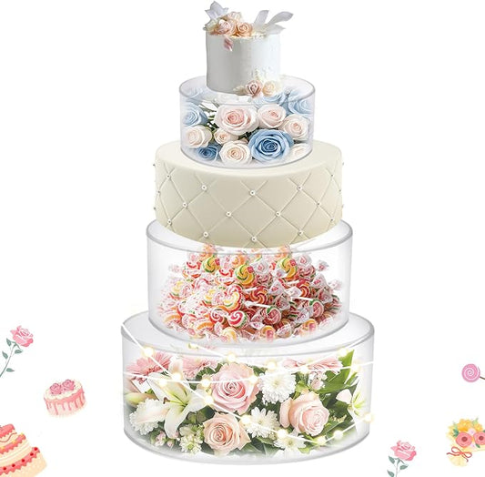 3Pcs Acrylic Cake Display Stand 6'' 8'' 10'' Round 3 Tier Clear Cylinder Cake Box for Wedding Birthday Party Decor(6 / 8 / 10 Inch)