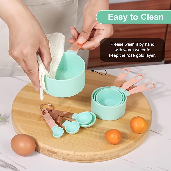 8-Piece Stackable Rose Gold Stainless Steel Handled Measuring Cups and Spoons for Measuring Dry and Liquid Ingredients (black)