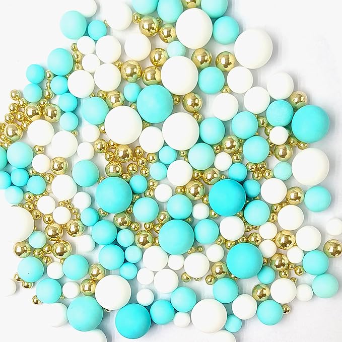 Edible Blue White and Gold Pearl Sprinkles 142g/5.01oz Mixed Color Size Pearl Sprinkles for Cake Decorating Candy Baking Decorations and Cookie Decorating for Wedding Parties Christmas