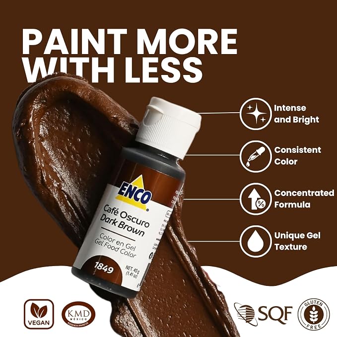 ENCO Food Coloring Gel Dark Brown 1.41 oz (40g) Concentrated, Vegan