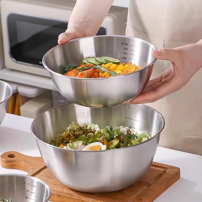 4 Pack Stainless Steel Mixing Bowl Set, Microwave and Dishwasher Safe,Ideal for Baking, Prepping, Cooking and Serving Food