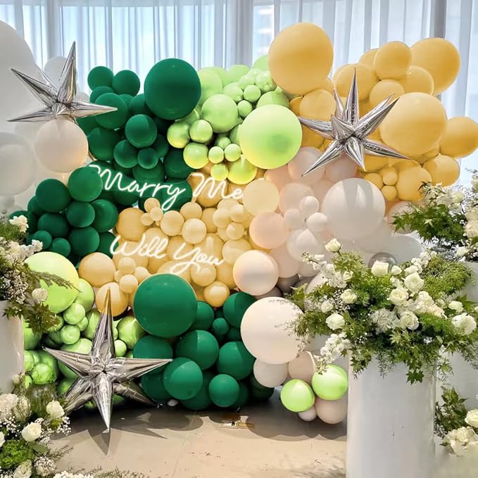 Green White Balloon Arch Kit, 160Pcs Dark Green Lime Green White Sand and White Balloons Garland for Birthday Baby Shower Anniversary Jungle Party Decorations