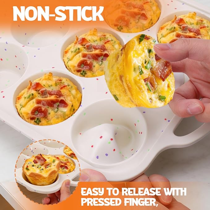 Juome Egg Bites Silicone Mold with Metal Frame, 12 Cups Silicone Muffin Pans for Baking, Nonstick Cupcake Pan Silicone Molds for Making Tarts, Meatloaf and Mini Cheesecakes