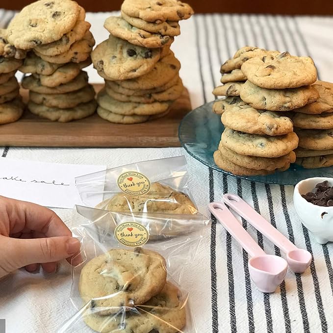 1.5 Inch Handmade with Love Stickers,500Pcs Thank You with Love Heart Sticker Baked Stickers Paper Lables Tags for Baking Packaging,Homemade Gift,Envelope Seals,Party Gift Wrap Bag (Brown01)