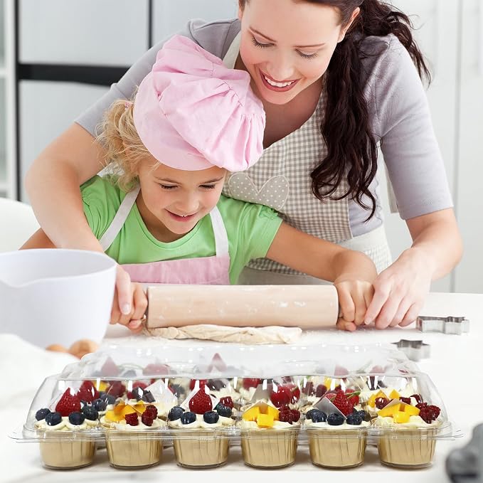 WIKDAY 24 Count x 20 Sets Plastic Cupcake Containers, Durable and BPA-Free Cupcake Holder with Lid for Easy Transport Storage, Stackable Clear Cupcake Carriers, Reusable Dessert Boxes