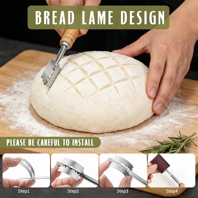 Sourdough Starter Kit, Sourdough Bread Baking Supplies with 24oz Starter Jar -Round Cotton Rope Rising Basket with Bread Knife, Dough Scraper, Liner & Cover, Easy No -Fail Kit, Gift for Home Bakers