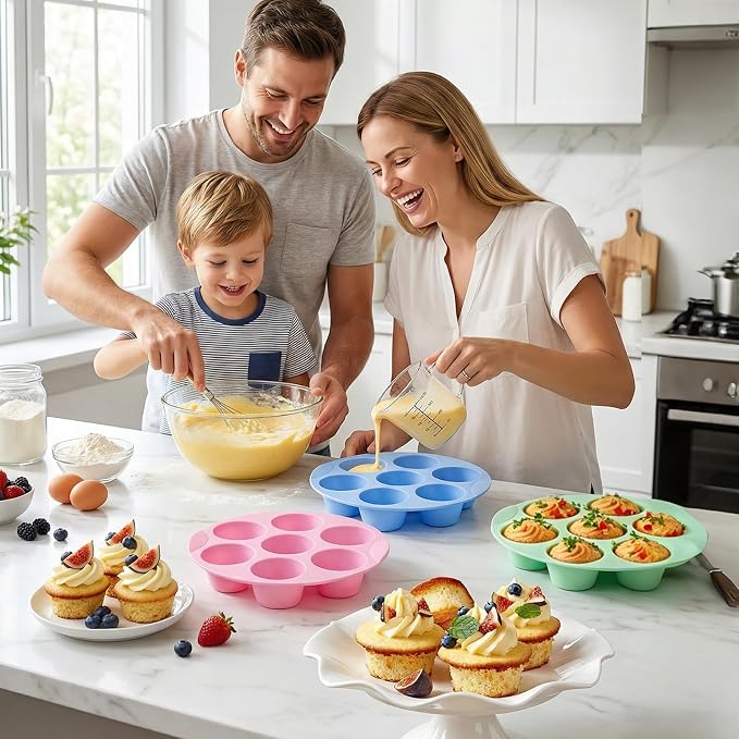 Silicone Egg Bite Molds 3Pc Air Fryer Muffin Pan Air Fryer Egg Mold Silicone Cupcake Molds for Airfryer Nonstick Silicones Mini Muffin Mold for Eggs Bite Hamburger Bun Tart Bread Cupcake