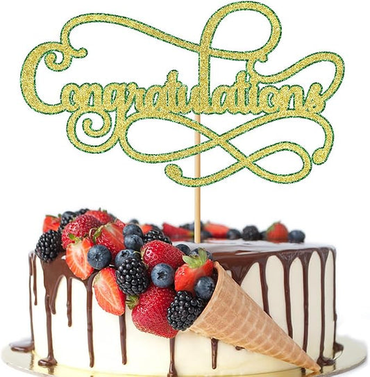 Congratulations Cake Topper,Congratulations 2026 Graduation Cake Topper,Graduation, Wedding, Retirement, Birthday, Anniversary, Celebration Party Decorations Supplies (Green Gold)