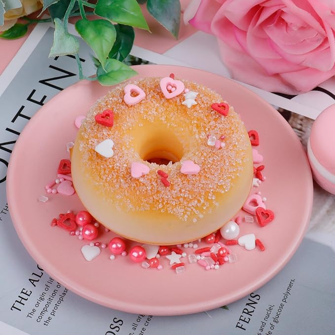 Valentines Sprinkles for Baking, Edible Pink, Red and White Heart Sprinkles with Pearl Jimmies Stars for Valentines Cake Cookies Cupcake Decorating Baking Toppings